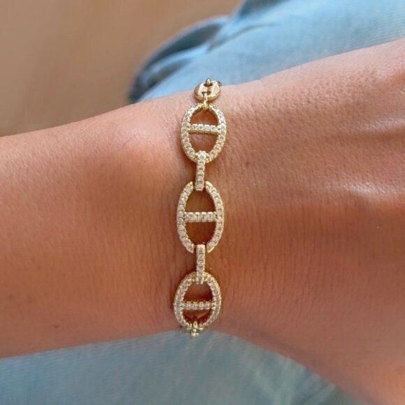 14K Gold Plated Mariner Link Chain Bracelet | Adjustable Waterproof Jewelry - Picture 8 of 13